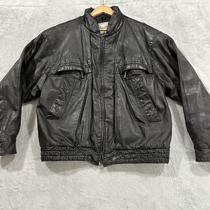 Startown Bomber Genuine Leather Jacket Unisex‎ 40R Black Vintage Y2K